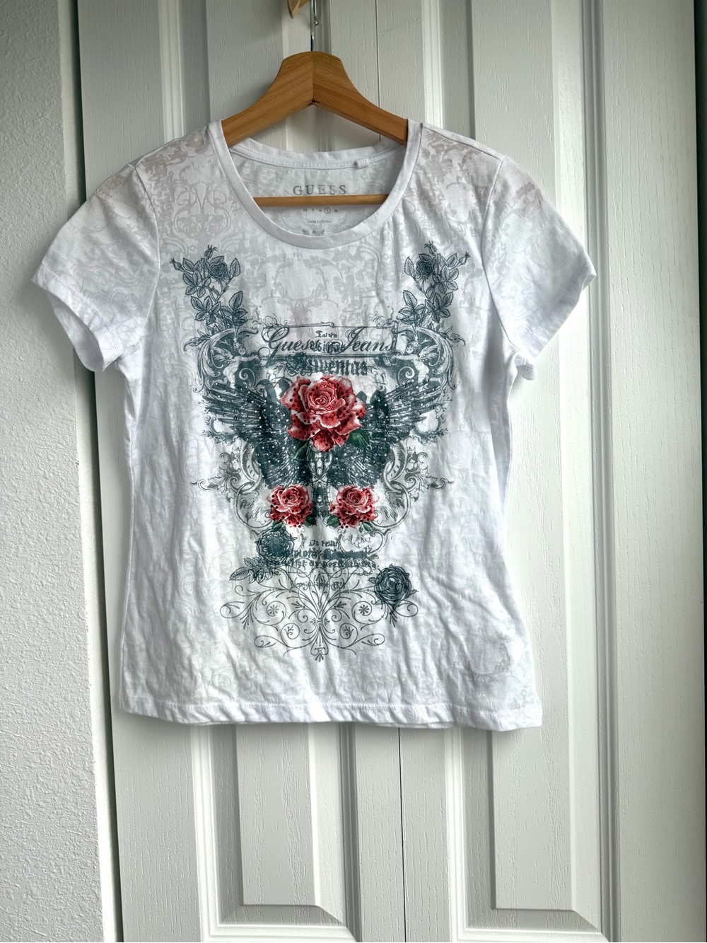 Guess y2k Burnout Wings Roses T-Shirt